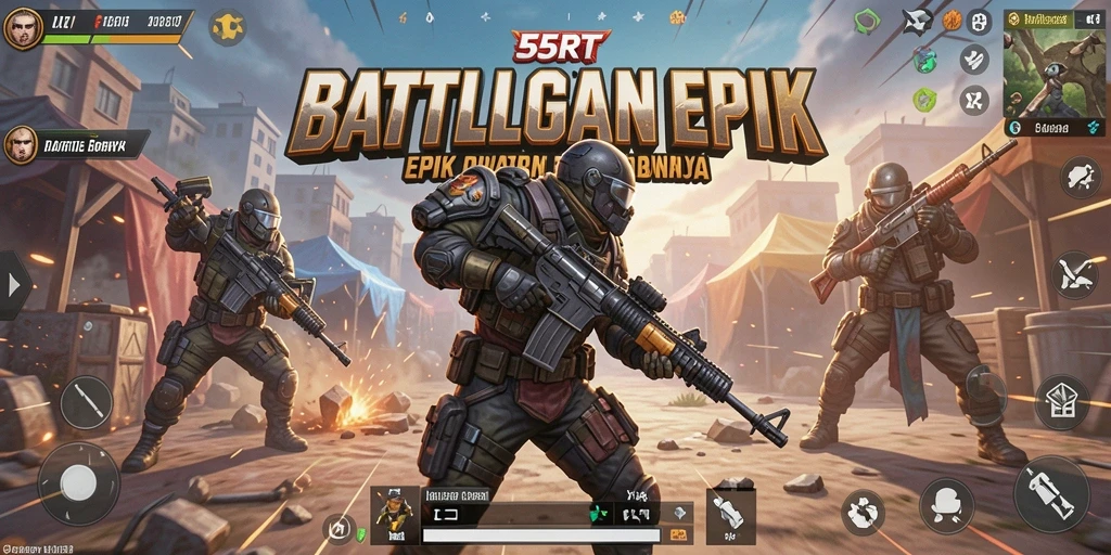 Tangkapan layar dari 55RT menunjukkan aksi seru dalam gameplay Battle Royale.