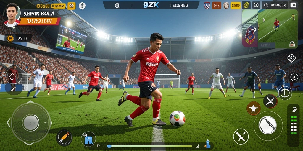 Tampilan menarik gameplay 9ZK dengan aksi sepak bola yang mendebarkan.
