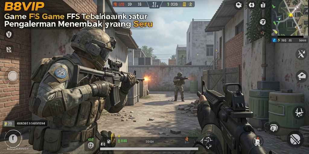 Tangkapan layar menampilkan aksi intens dalam game FPS B8VIP.
