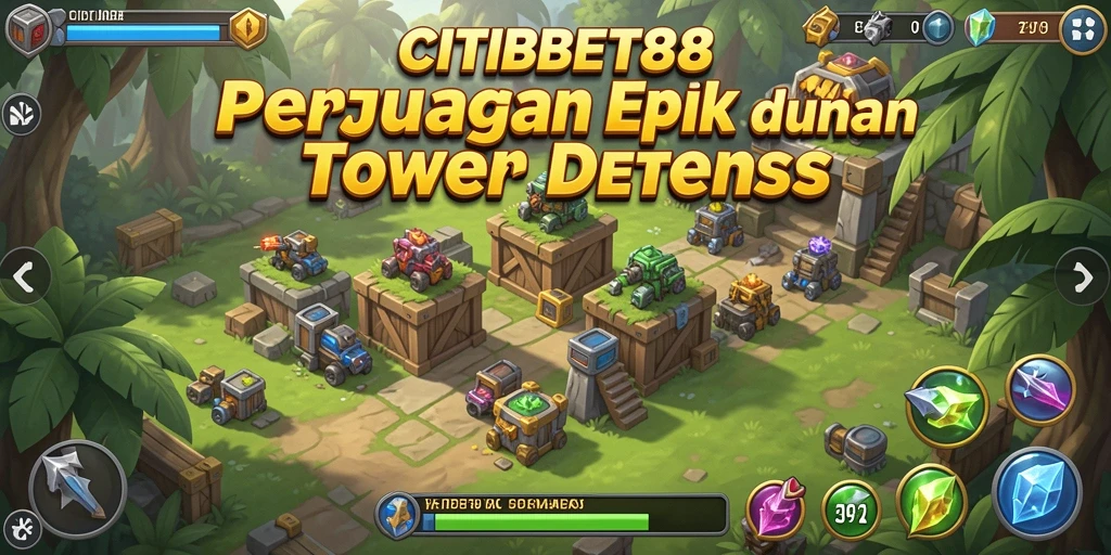 Tampilan permainan CITIBET88 dengan menara dan musuh yang bersaing.