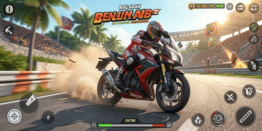 Tampilan gameplay ID6788 saat balapan motor seru.
