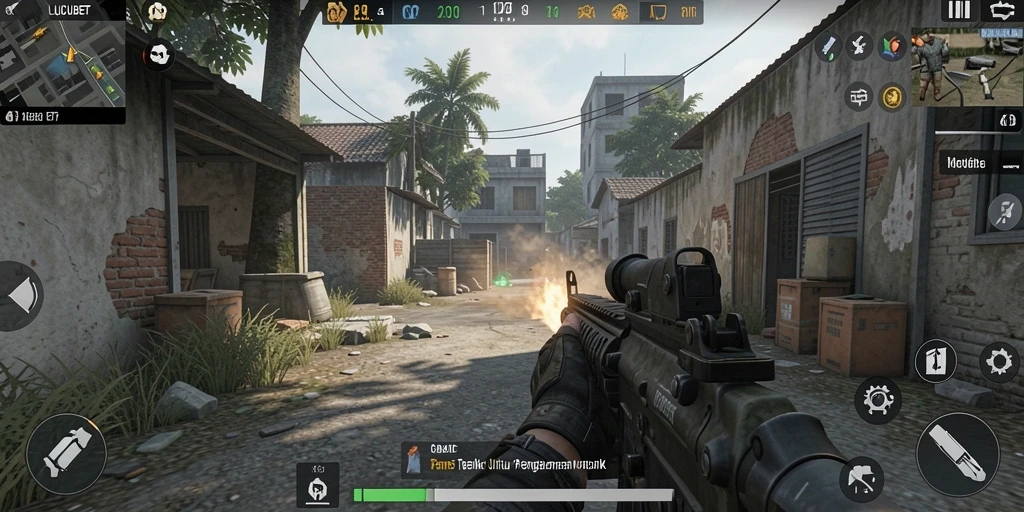 Screenshot gameplay LUCUBET menampilkan momen aksi tembak-menembak yang mendebarkan.