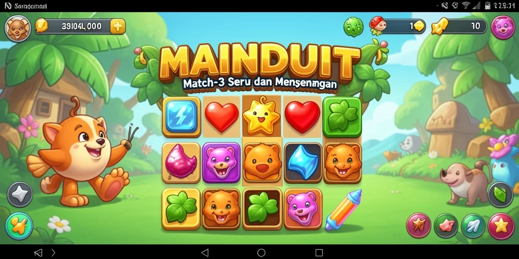 Tampilan gameplay seru dari MAINDUIT saat menyelesaikan level Match-3.