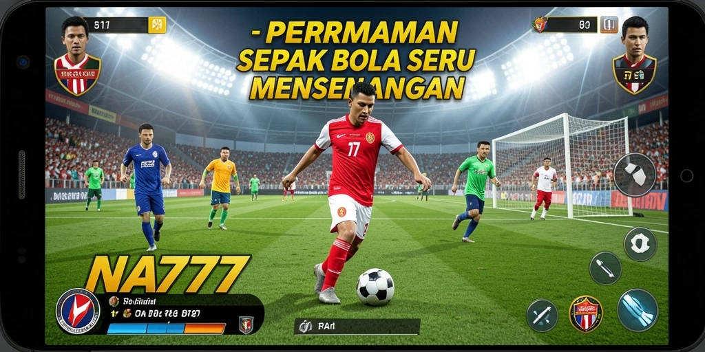 Screenshot menunjukkan aksi intens dalam permainan Football NA777.