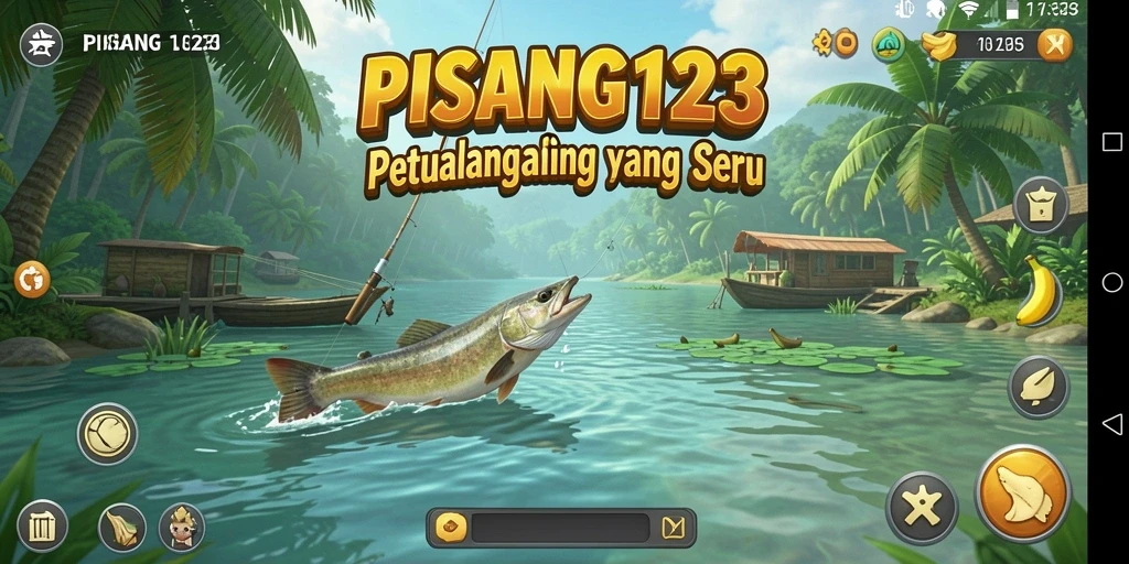 Screenshot menarik dari gameplay PISANG123 saat memancing di danau.