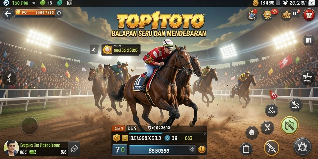 Screenshot gameplay TOP1TOTO yang menunjukkan balapan mendebarkan di trek.